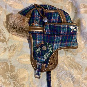 True Religion Blue Plaid Aviator Hat